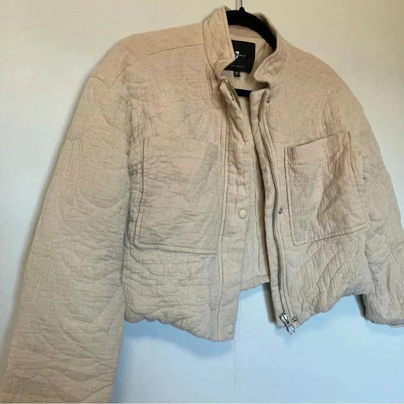 7 For All Mankind beige cotton quilted cropped  jacket - Picture 2 of 7